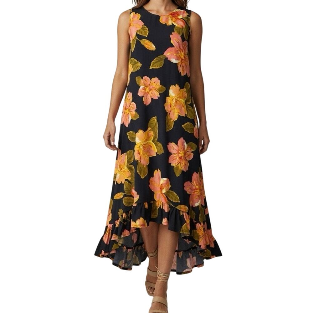 Kelly by Clinton Kelly floral dress high low ruffle shift resort size L large